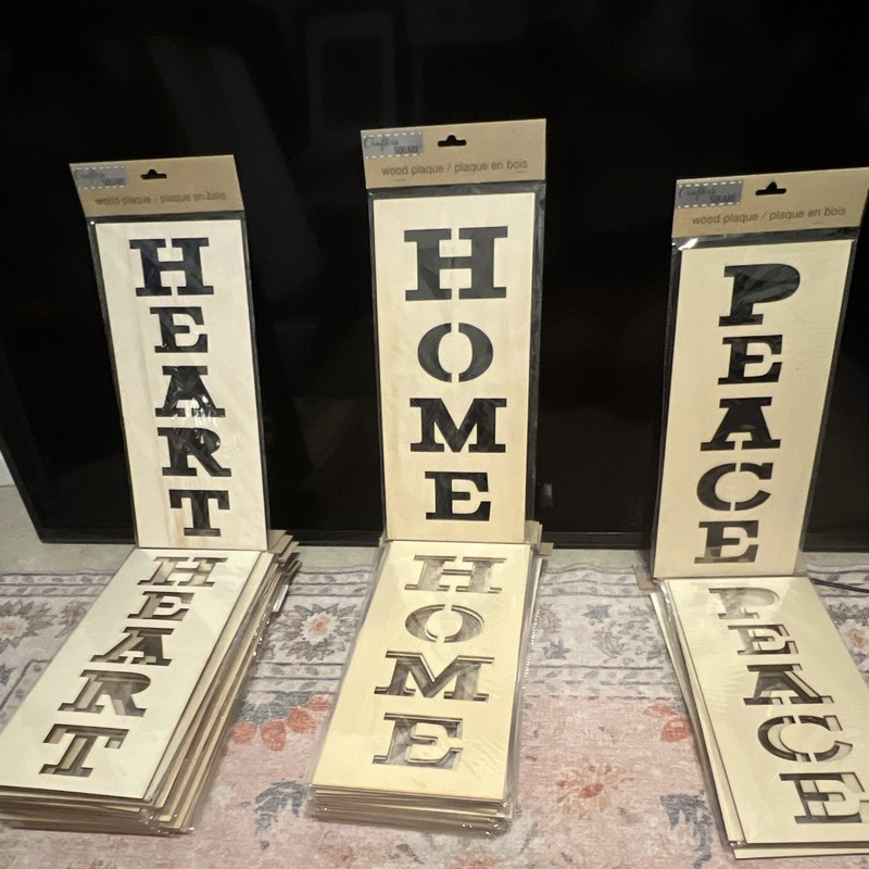 Crafter's Square Wood Plaque Sign Set Vertical Lettering HOME PEACE HEART