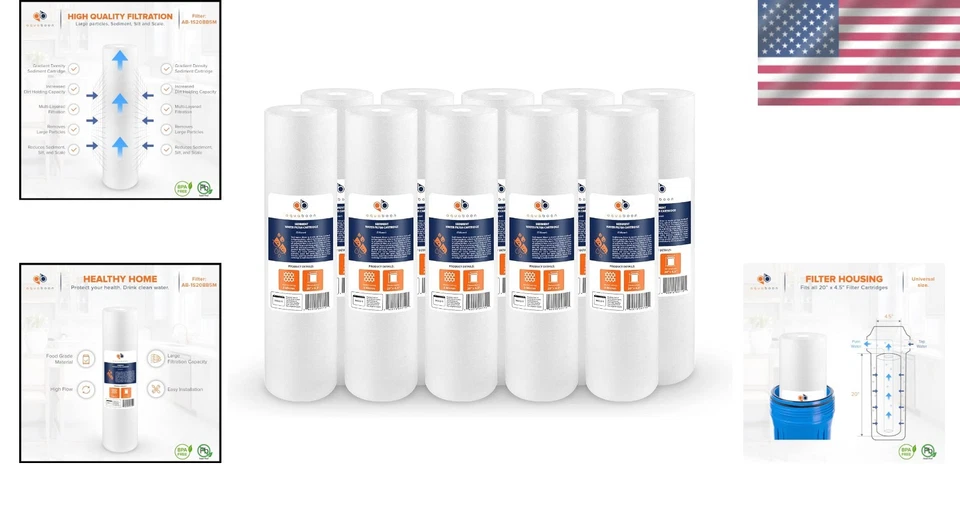 High Flow 10-Pack 5 Micron Sediment Filters for Whole House Water Filtration - Image 2 of 4