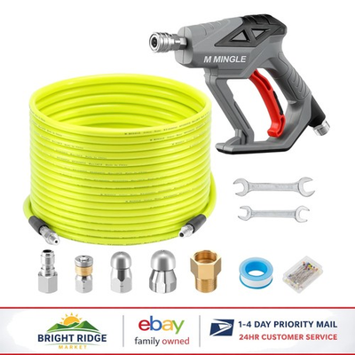 #ad Sewer Jetting Kit 100 FT Hose with Button Nose Nozzle and Pressure Washer Gun $90.16