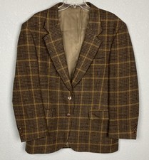 Vintage Woolrich Tweed Wool Sport Coat Men's M Brown Plaid Classic Academia