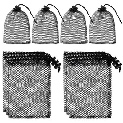 10Pcs 6x4 inch Small Black Drawstring Mesh Bags Mini Nylon Net Bags