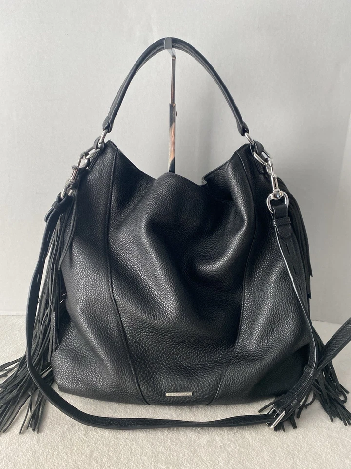 Bolso Bandolera Rebecca Minkoff Cuero Flecos Hobo Hombro Negro Boho Hippie Foto 2 de 4