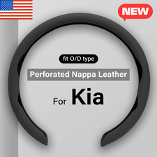 For Kia Steering Wheel Cover Nappa Leather Non-Slip Clip on Breathable 15 inch