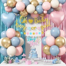 Boy or Girl Gender Reveal Decorations, Dusty Pink Blue Sand White Gold Latex ...