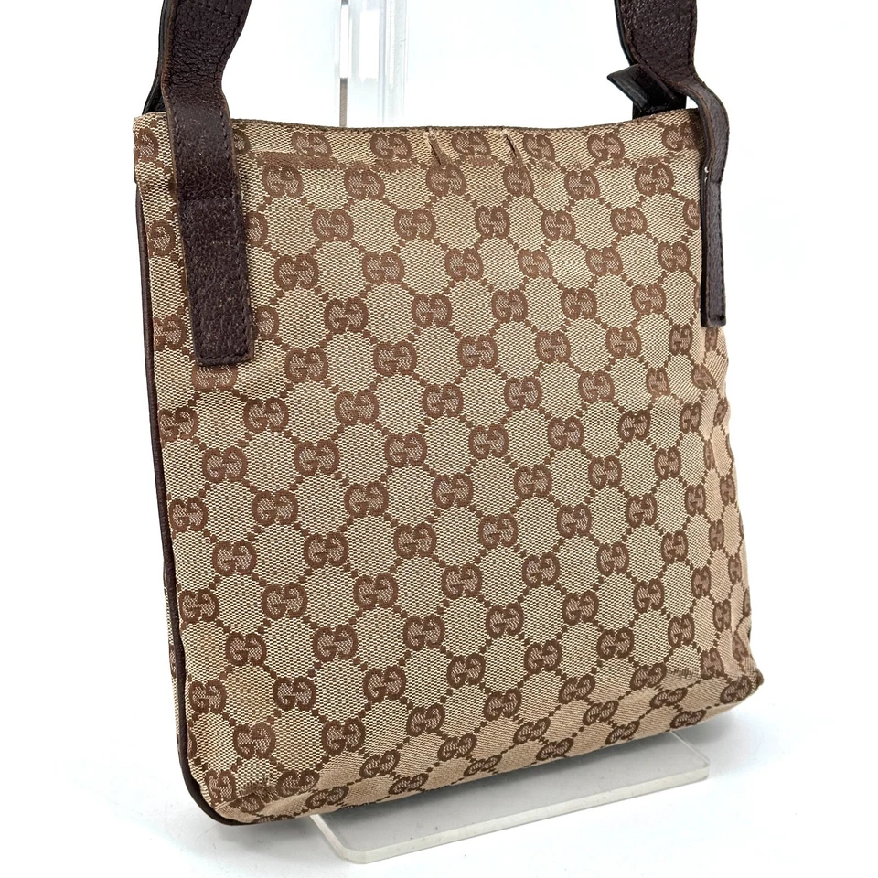 Gucci GG Canvas Messenger Shoulder Bag Brown Leather Trim Crossbody Authentic - Image 3 of 4