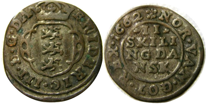 elf Denmark 2 Skilling 1662  Silver