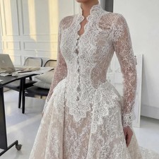 Vintage A Line Wedding Dress Gorgeous Long Sleeves Bridal Gown Full Lace