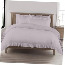 3 Pc Light Grey Ruffle Trim Duvet Cover King 07 - Light Grey No Comforter 