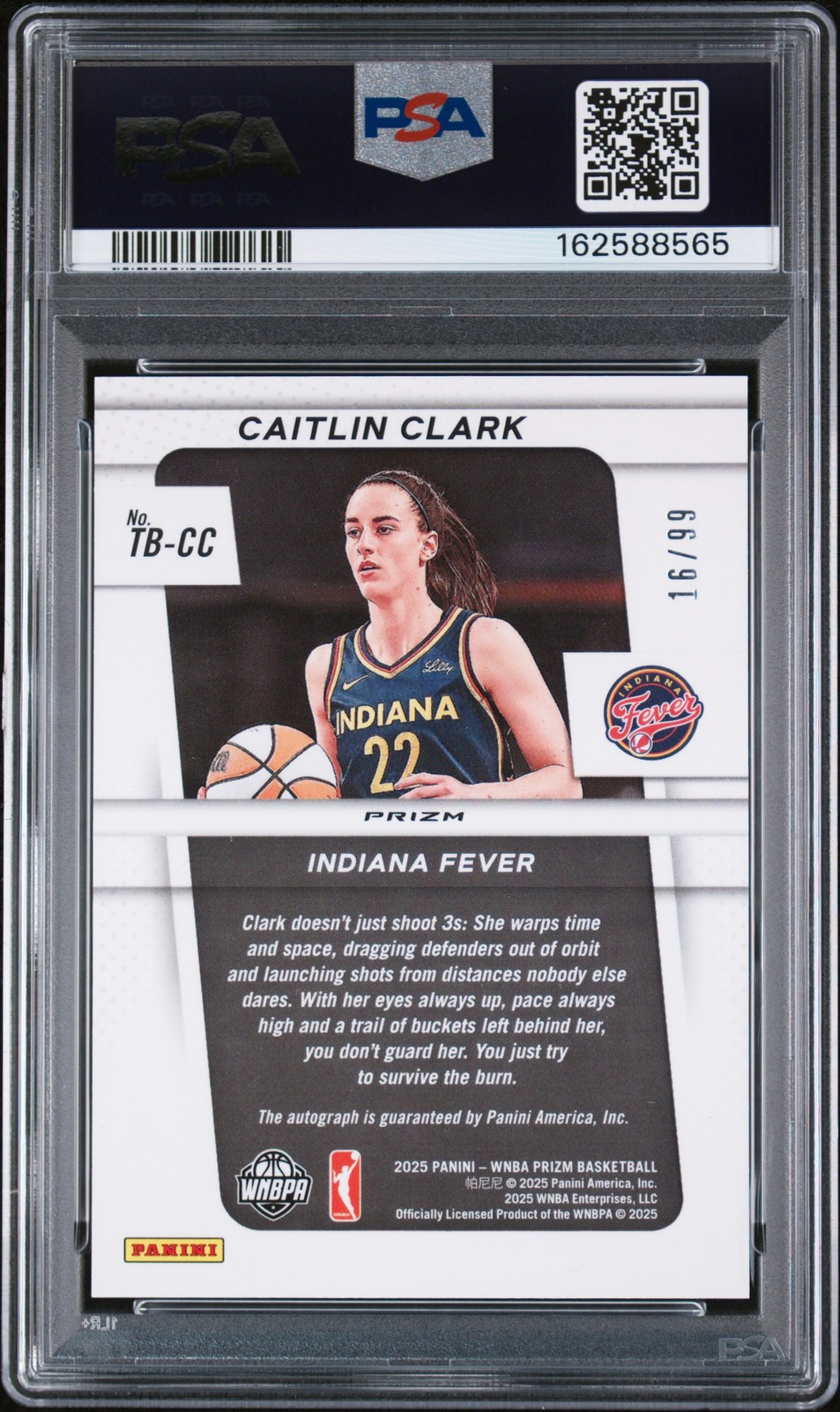 2025 PANINI PRIZM WNBA THROWBACK SIGNATURES RED CAITLIN CLARK /99 PSA 10 AUTO view 2