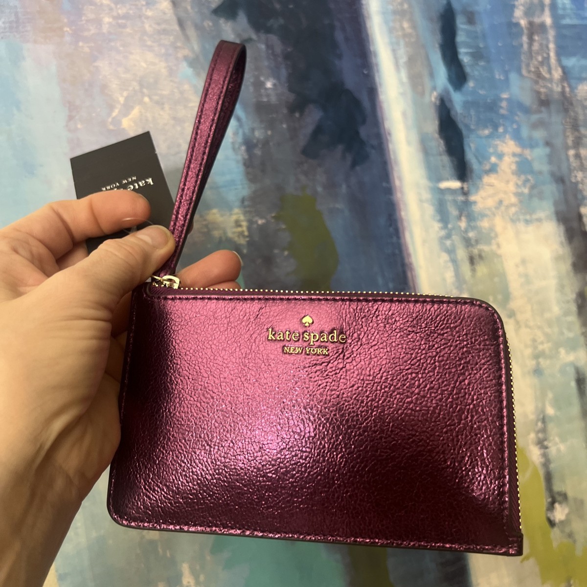 NEW kate spade new york Lucy Metallic Medium L-zip Wristlet In