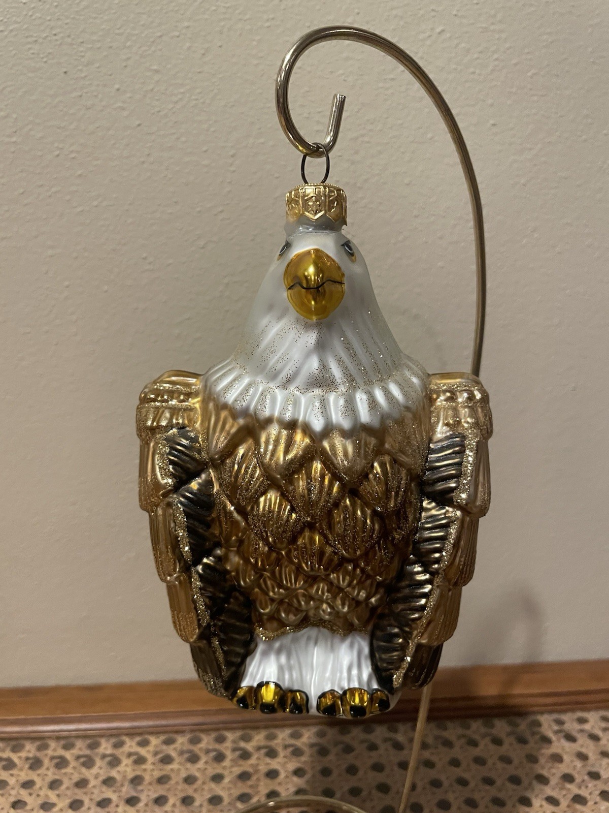 Kurt Adler Polonaise Glass Eagle Ornament Golden Glitter 6”