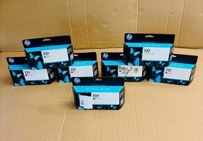 7 OEM HP 727 DJT920 Cyan,Mag,Yel & Gray Ink B3P19A,B3P20A,B3P21A,B3P24A 2019-20