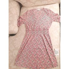 ASOS Design Shirred Waist Mini Plisse Dress In Pink Ditsy Floral US Size 6 NEW!