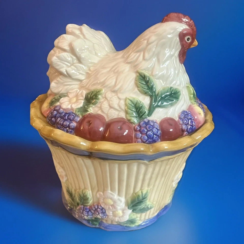 RARO Fitz & Floyd Huerto Francés Gallina Pollo Cubierto Tazón Plato Retirado Usado en Excelente Condición De Colección Foto 4 de 4