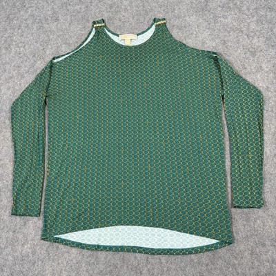 Michael Kors Cold Shoulders Long Sleeves Blouse Shirt Women's Size Medium Green