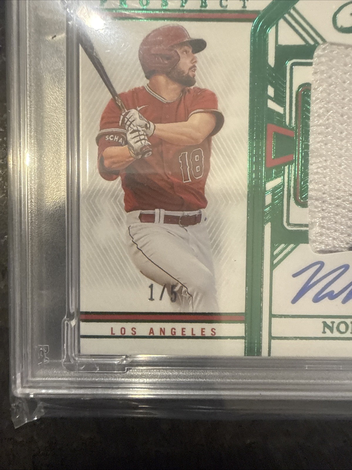 2024 Panini Flawless Nolan Schanuel Angels Logo Patch Auto RPA Emerald #/5 view 2