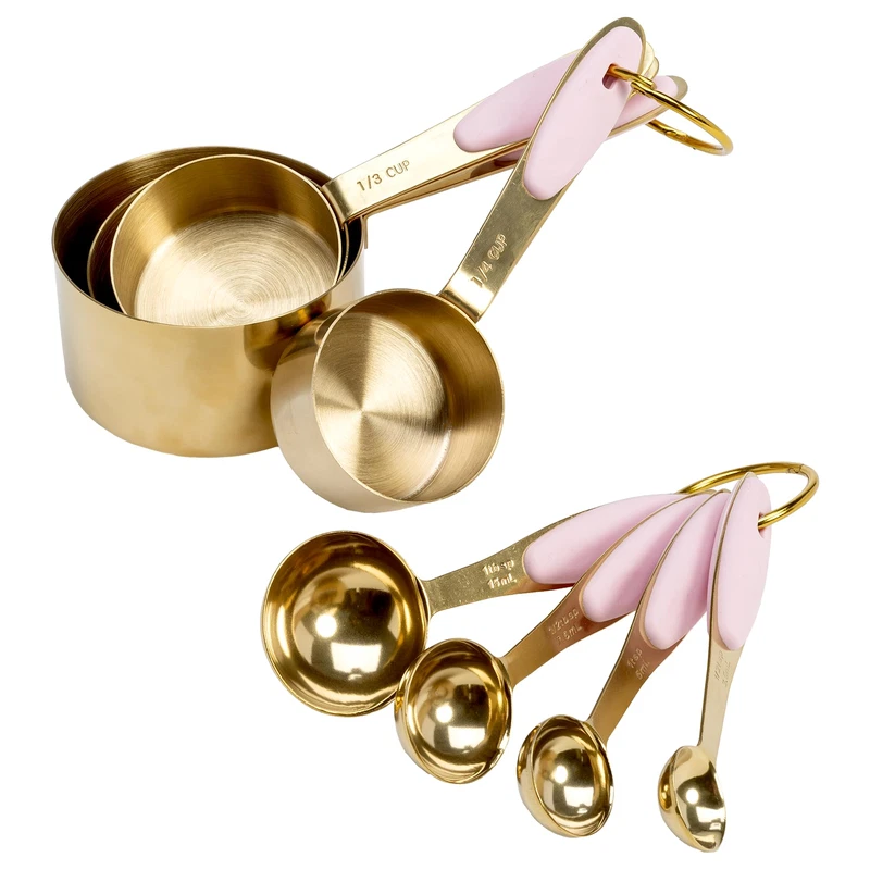Paris Hilton Measuring Cups And Spoons Set Stainless Steel Pink Silicone Inset