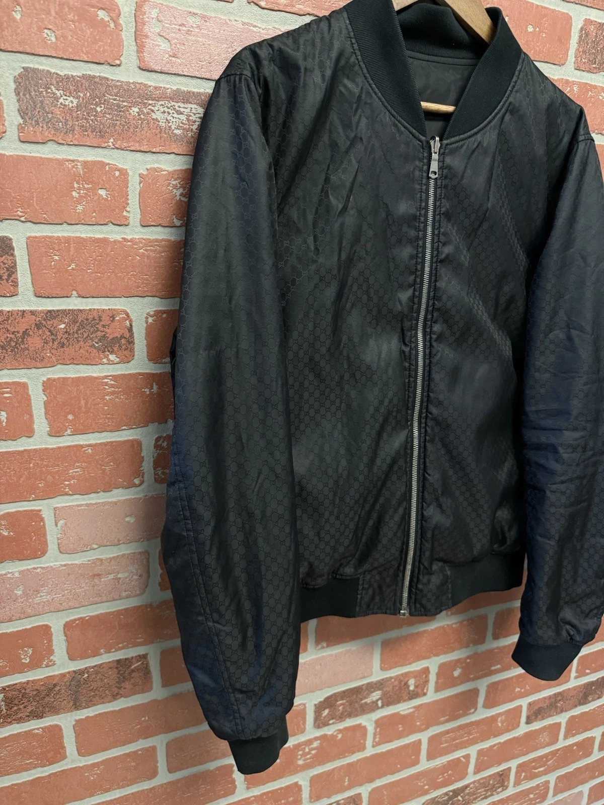 AUTENTICO Gucci GG Monogram Track Bomber Giacca Reversibile Nero Uomo TG 52 ?