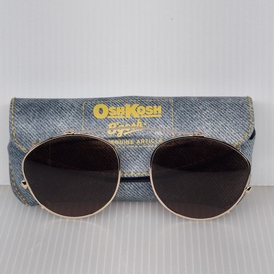 Vintage OshKosh B'gosh Clip-on Sunglasses Gold-tone Metal Frames With Case