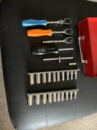 Snap On Tools 1/4” Drive Socket Set Metric & Imp Semi Deep Sockets 3 X Ratchets - Picture 5 of 18