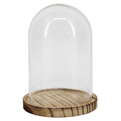 INNA-Glas Glasglocke DANILLA mit marmoriertem Holzboden, klar, 13cm, Ø9,5cm