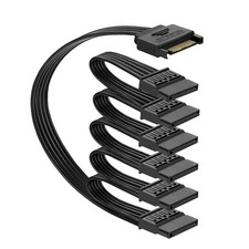 Sata Power Splitter Cable 5.5 inches, 6 Way, Black, 15 Pin SATA Cable 1 to 6
