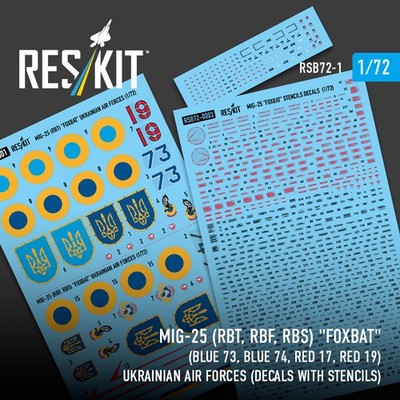 ResKit RSB72-0001 - 1:72 MiG-25RBT, RBF, RBS Foxbat (Blue 73, Blue 74, Red 17, R