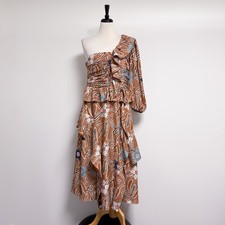 Ulla Johnson Copper Brown Ivory Floral Mariam One Shoulder Silk Midi Dress 12