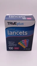 TRUE PLUS STERILE LANCETS 100 CT PER BOX 33 GAUGE MULTI-COLORED EXP 12/2028