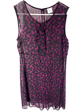 Cabi Womens Going Out Dress #3876 Plum Black Spotted Sleeveless Size Medium