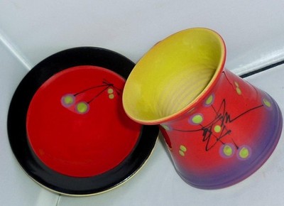 SCHÖNES VINTAGE LEUCHTEND ROTES RICHARD GODFREY STUDIO KUNSTKERAMIK TASSE UND SCHALE SET