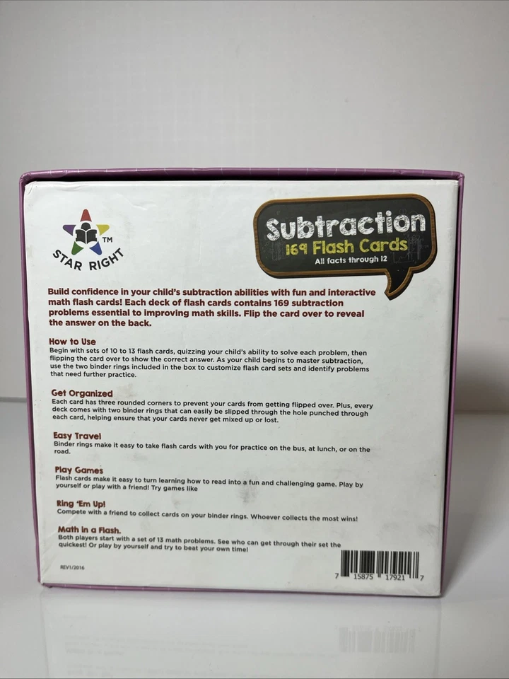 Star Right Education Subtraction Flash Cards, 0-12 (All Facts, 169 Cards) - Image 3 of 4