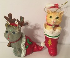 Christmas Tree Ornaments Cats in Stockings Set of 2