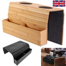 Bamboo Sofa Arm Tray Cup Holder Pocket Armrest Table Couch Chair Caddy UK