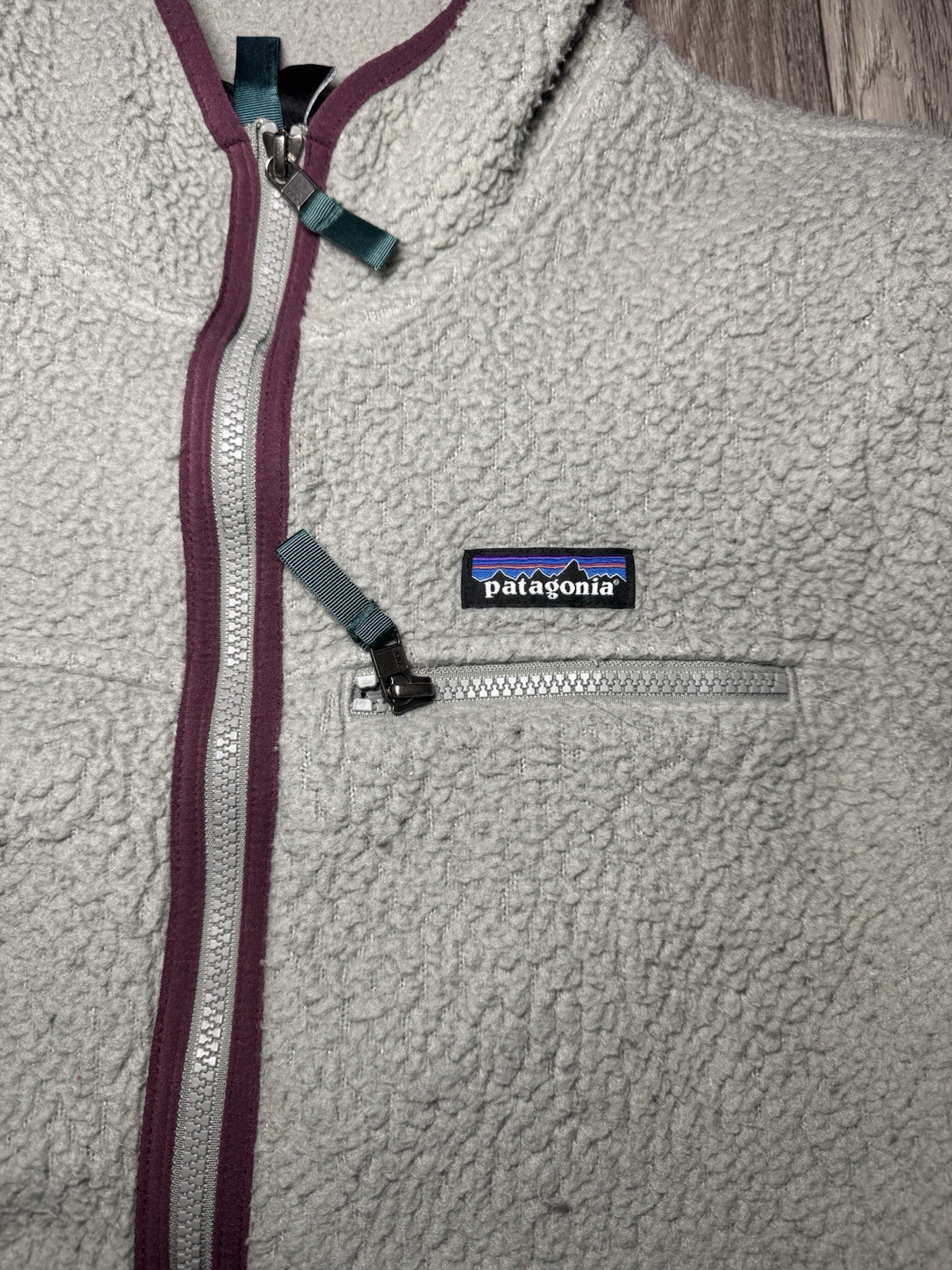 Patagonia Hoodie Womens Gray Purple Full Zip Sherpa Fleece Shearling Deep Pile thumbnail 5