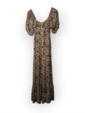 Natural Life Paisley Floral Smocked Boho Women's Maxi Dress Small