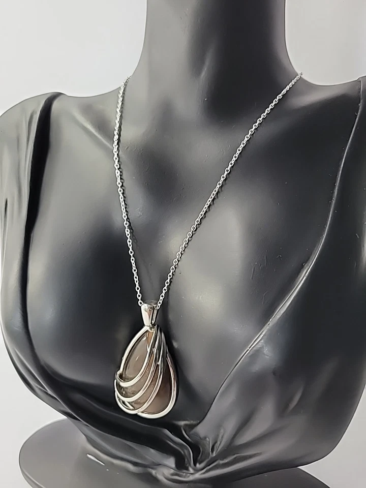 Vintage Lia Sophia Pendant Silver Tone Brown Stone Chain Jewelry Costume - Image 3 of 4