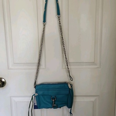 Rebecca Minkoff Women s Blue Mini Crossbody Bag Silver Chain Strap Zip Dust Bag