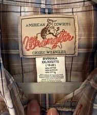 Wrangler Shirt Tan Blue Pearl Snap Rodeo Western Sawtooth Pocket Cotton Sz XXL