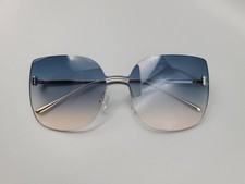 Woman rimless Blue ombre square sunglasses Silver Frame NEW