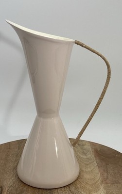 By Anthropologie Enamel Pitcher/Vase With Rattan Handle