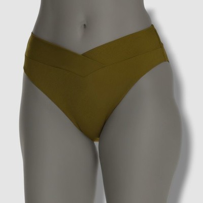 Bar III Women's Green Ribbed V-Waist Bikini Bottom Swimwear Size S
