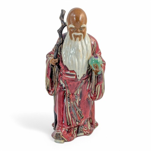 Large Shiwan ware figure of Shou Xing in oxblood glaze, Chinese pottery, c 1950s - Picture 4 of 14