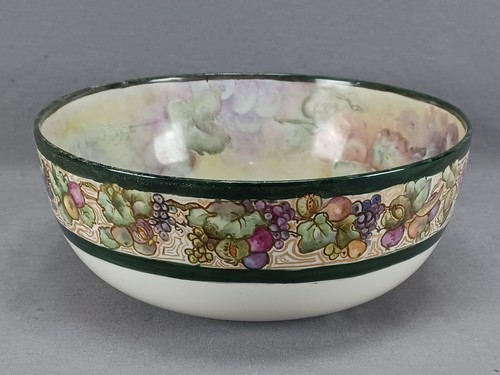 Willets Belleek Hand Painted C McDonogh Grapes Fruit Green Gold 10 1/8 Inch Bowl - Picture 2 of 12