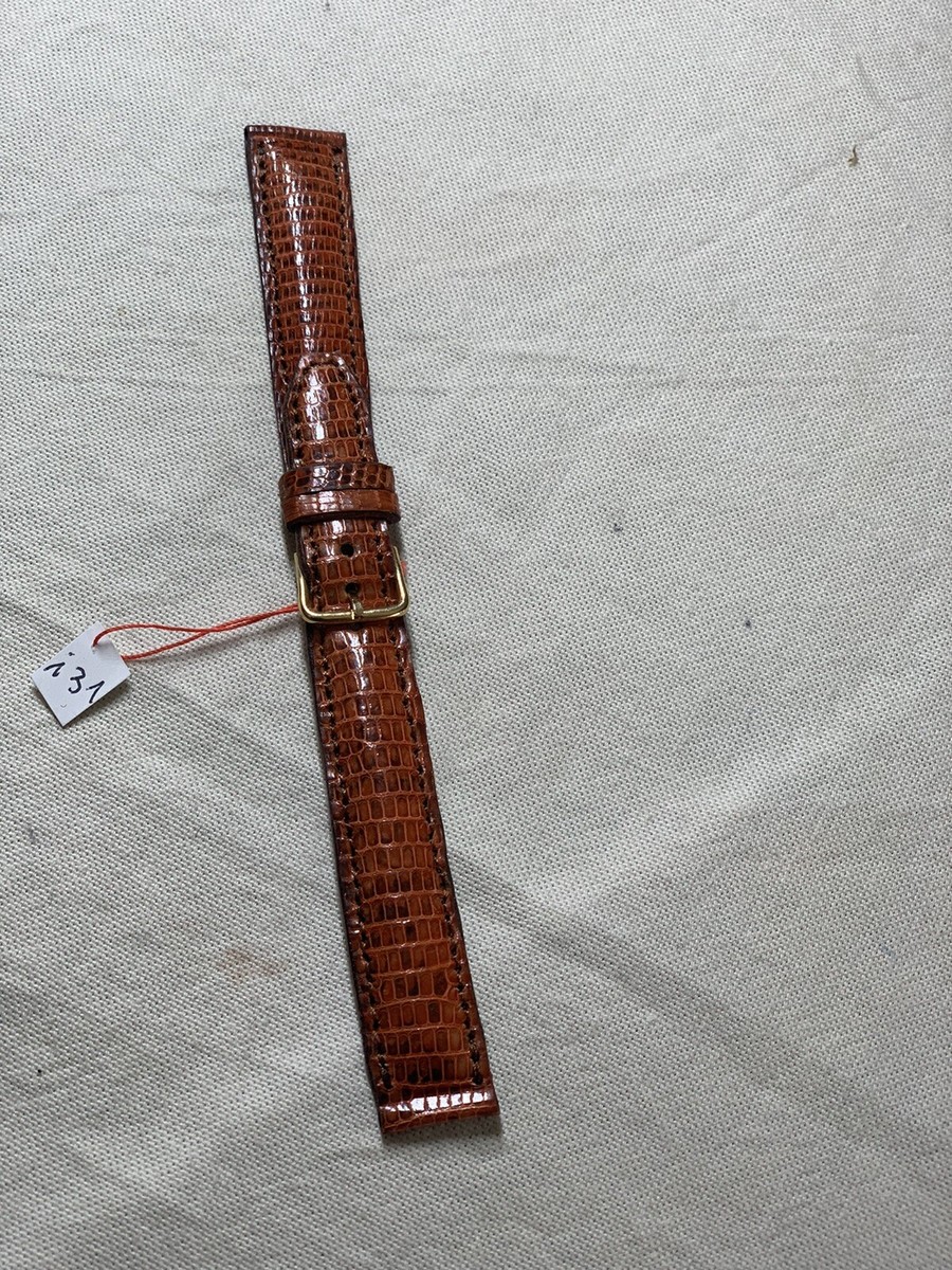 Bracelet De Montre En Cuir Véritable D'iguane - 16 Mm - Châtain Clair - Unisexe