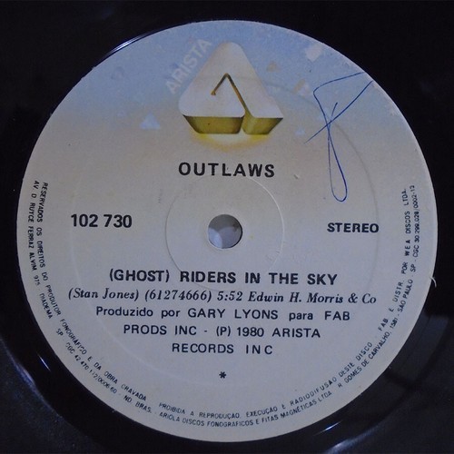 OUTLAWS (GHOST) RIDERS IN THE SKY / DEVIL'S ROAD BRAZIL 1980 PROMO 7" GOLD STAMP - Imagen 3 de 4