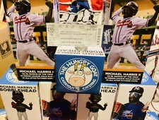 GAME TICKET W 1 RARE /1000 MICHAEL HARRIS II LIMITED ED MISS BRAVES BOBBLEHEAD