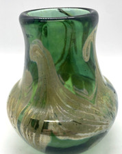 Concetta Mason Art Glass Vase Pulled Feather Nouveau Style Signed