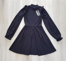 I SAW IT FIRST size 4 black RIBBED SKATER DRESS long sleeves HIGH NECK work
