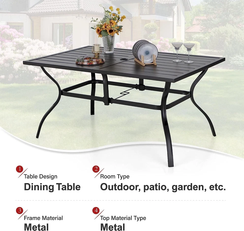 Outdoor Patio Tables with 1.57" Umbrella Hole Metal Rectangular 6 Person Table - Image 2 of 4